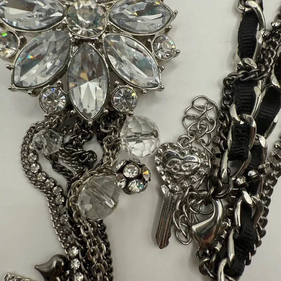 Betsey Johnson Silver and Black Crystal Necklace with Tassel - Picture 9 of 11